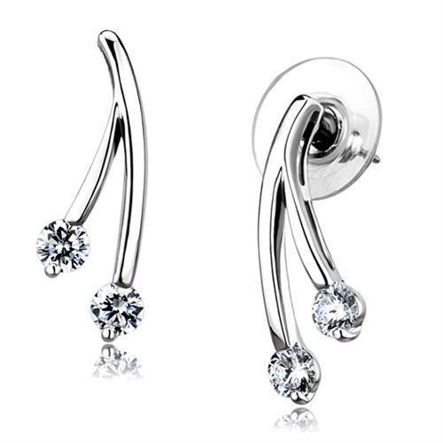 3W1356 - Rhodium Brass Earrings with AAA Grade CZ in Clear-0
