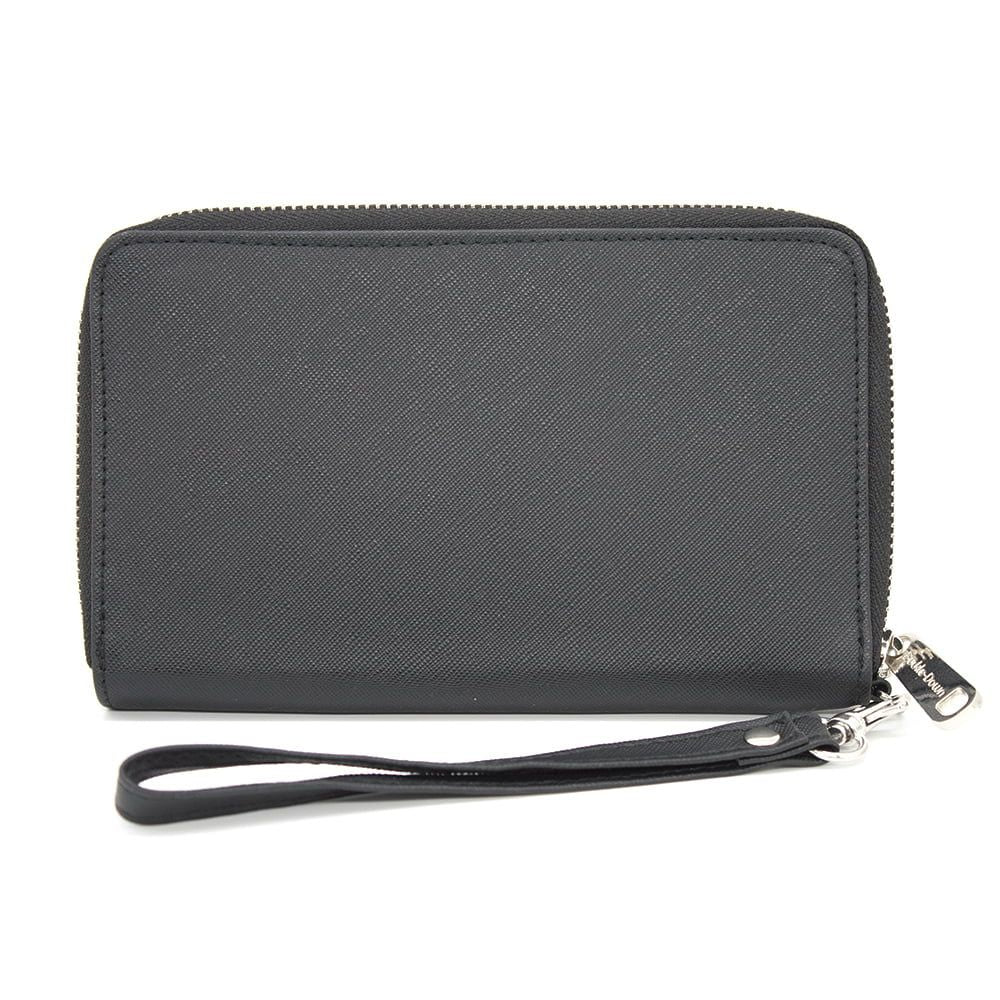 Buckle-Down Women's Disney Wallet, Rectangle Zip Around, Disney Signature D Logo Embossed, Black Vegan Leather
