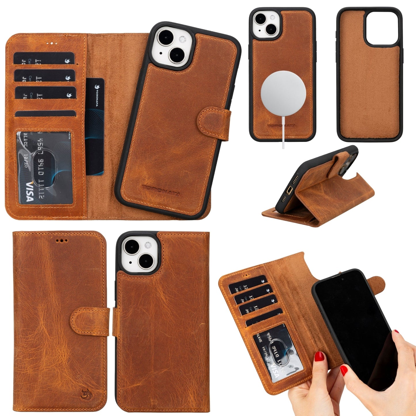 Casper Leather iPhone 15 Wallet Case | Detachable MagSafe Compatible RFID Protection-8