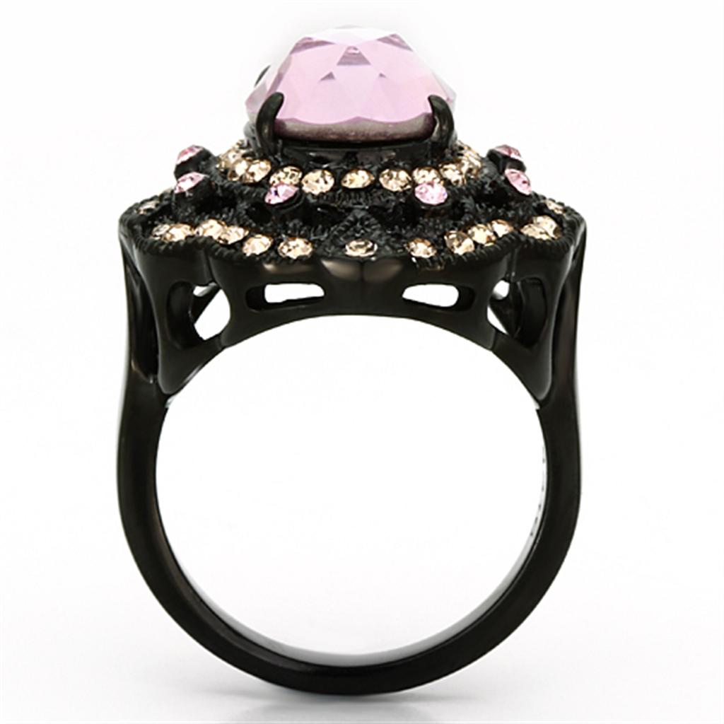 TK1154 - IP Black(Ion Plating) Stainless Steel Ring with Top Grade Crystal in Light Rose-2