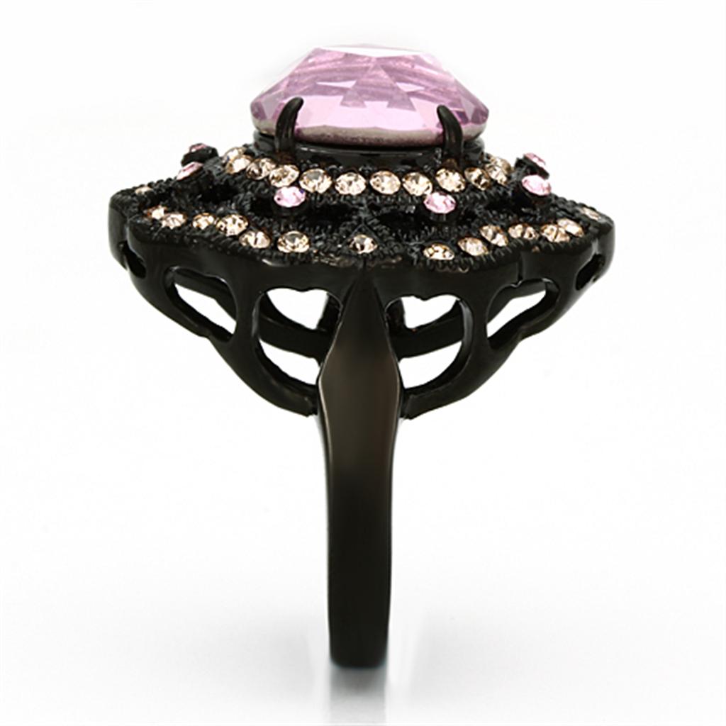 TK1154 - IP Black(Ion Plating) Stainless Steel Ring with Top Grade Crystal in Light Rose-3