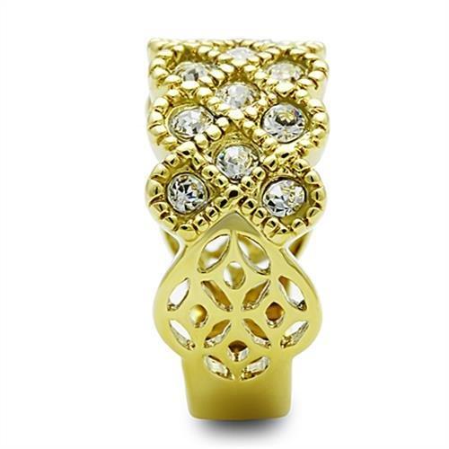 TK1394 - IP Gold(Ion Plating) Stainless Steel Ring with Top Grade Crystal in Clear-3