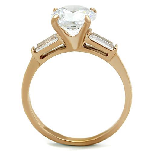 TK1595 - IP Rose Gold(Ion Plating) Stainless Steel Ring with AAA Grade CZ in Clear-2