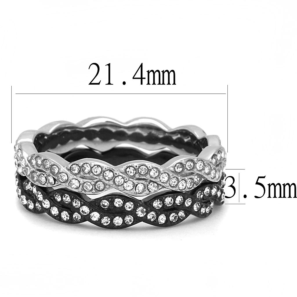 TK3265 - Two-Tone IP Black (Ion Plating) Stainless Steel Ring with Top Grade Crystal in Clear-1