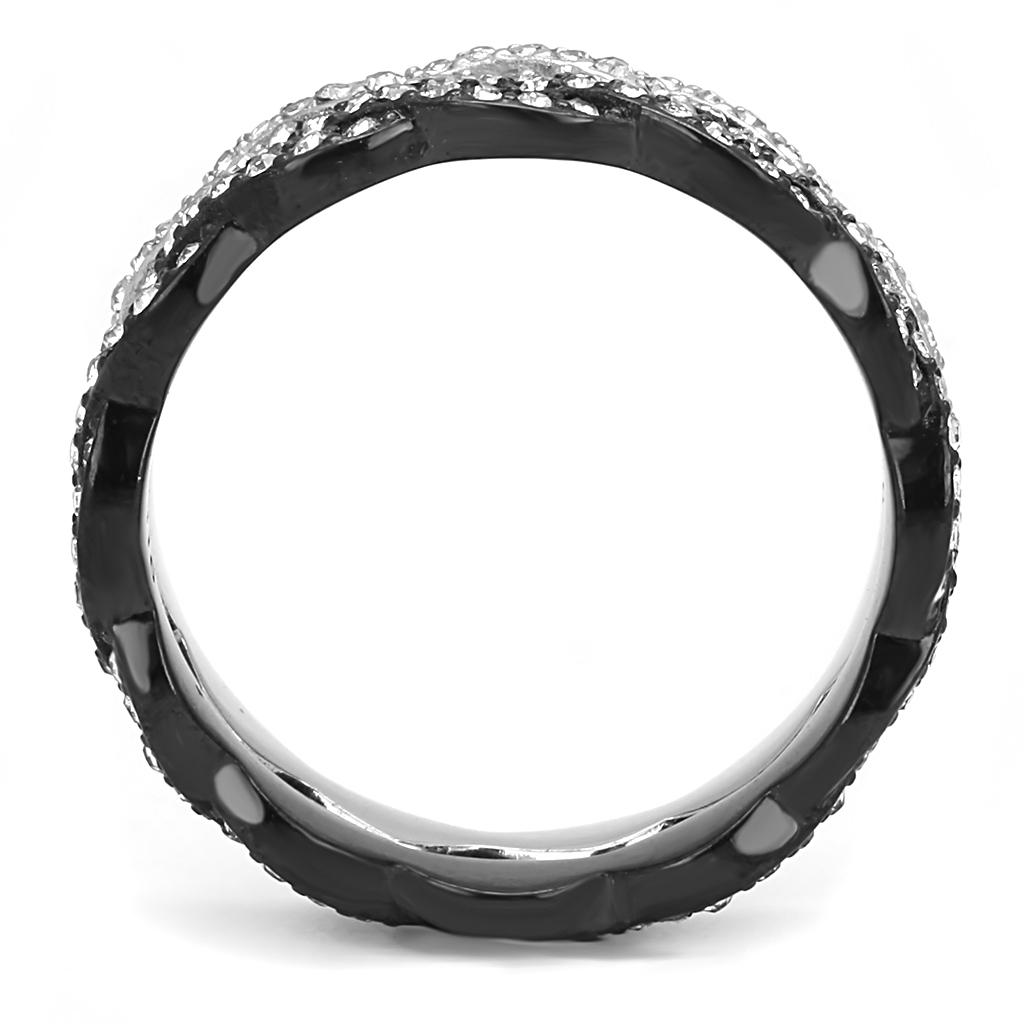 TK3265 - Two-Tone IP Black (Ion Plating) Stainless Steel Ring with Top Grade Crystal in Clear-2