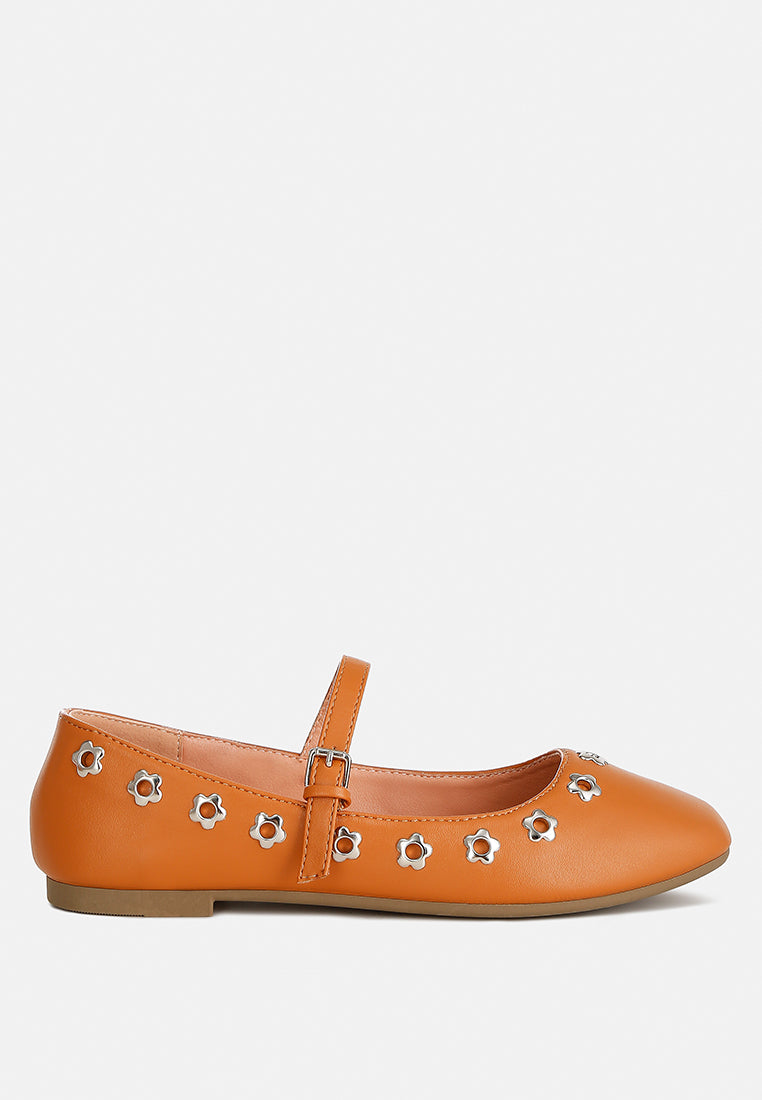 Tanzer Floral Eyelet Strapped Ballerinas-5