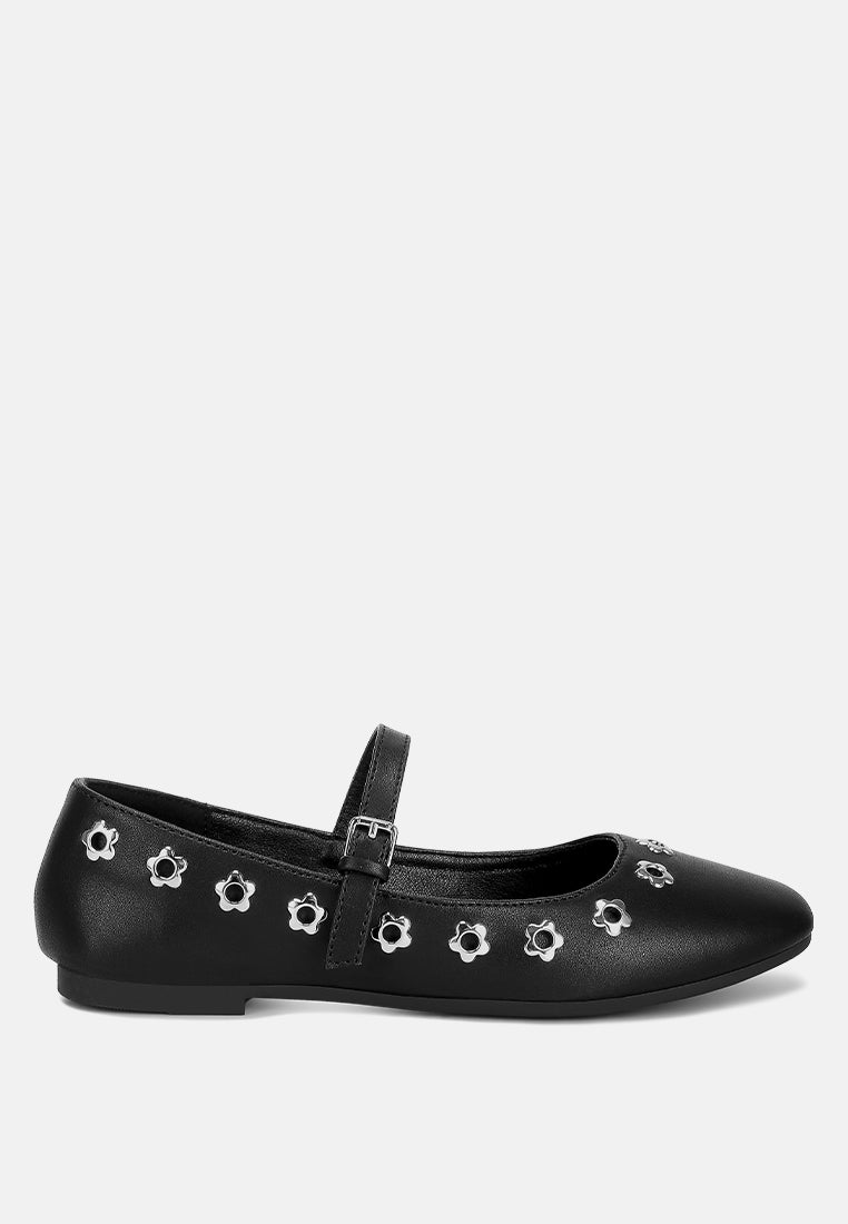 Tanzer Floral Eyelet Strapped Ballerinas-6