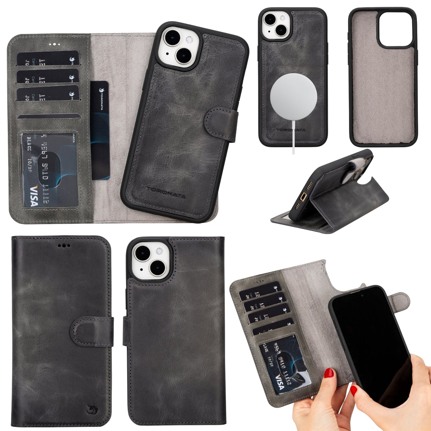 Casper Leather iPhone 15 Wallet Case | Detachable MagSafe Compatible RFID Protection-9