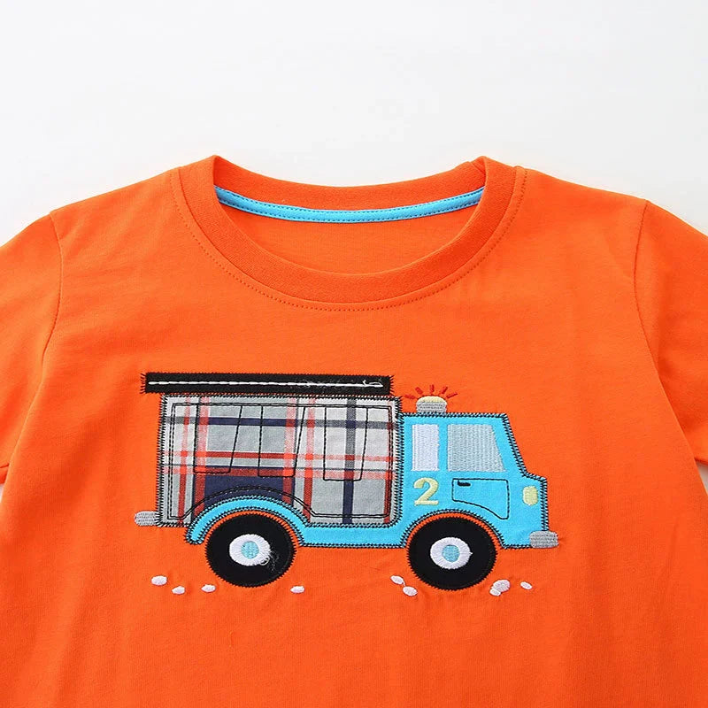Summer Baby Kids Cartoon Truck Pattern T-shirt and Plaid Shorts Color Patchwork Clothing Set for Boys-2