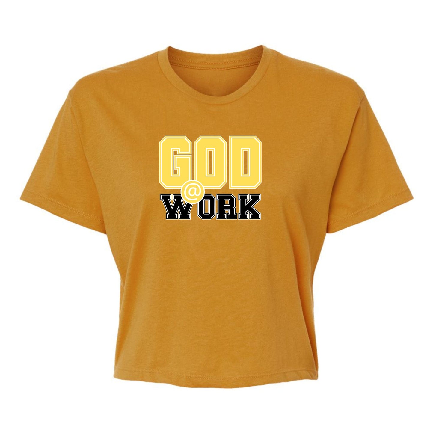 Womens Cropped Graphic T-shirt - God @ Work Yellow and Black Print-5