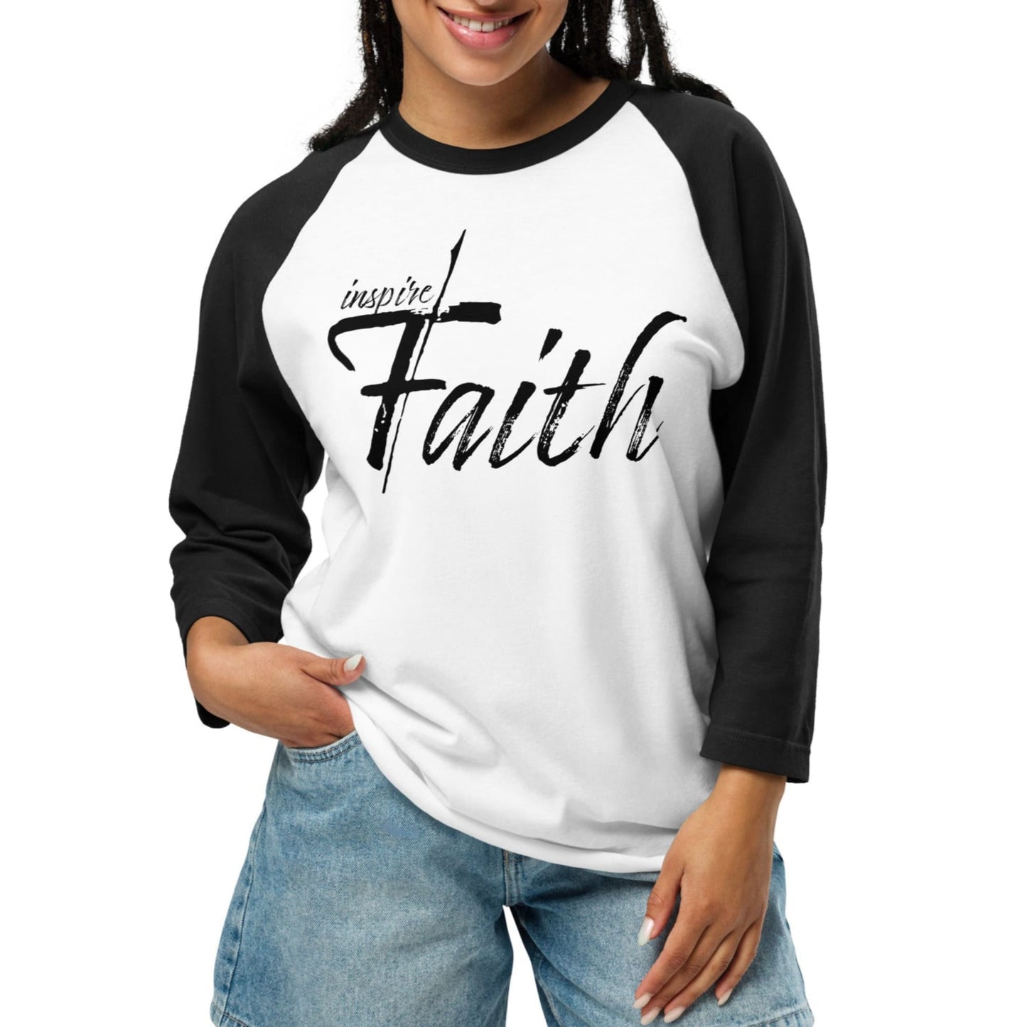 Womens Faith Inspired Raglan T-shirt Christian Apparel Unisex 3/4 Sleeve Shirt-0