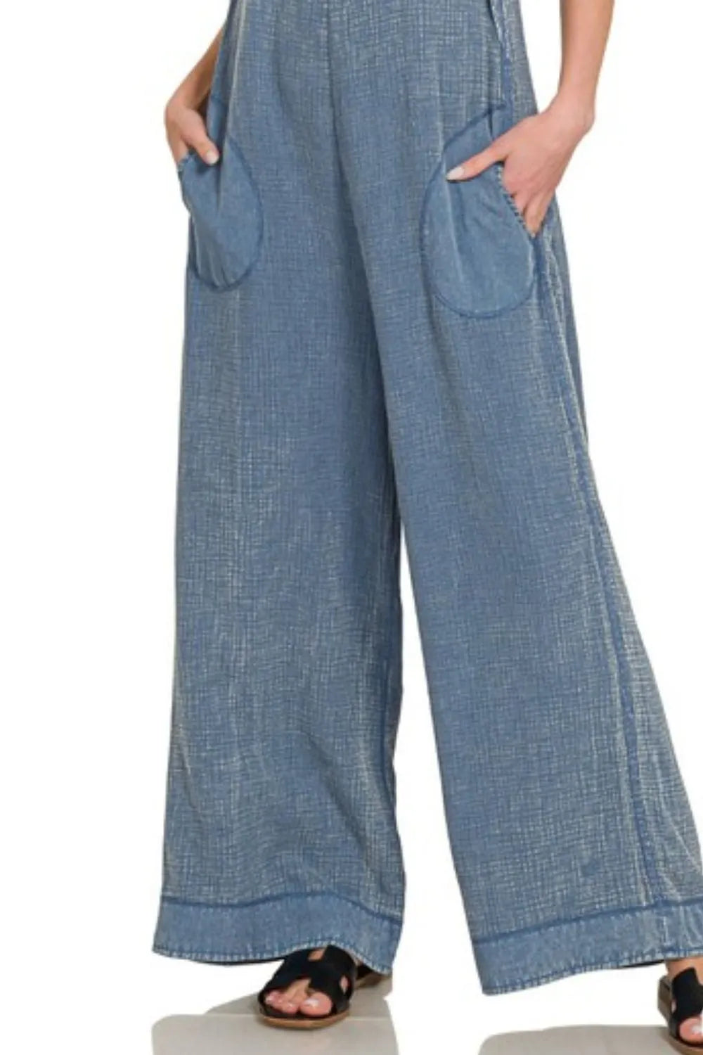 Zenana Double Gauze Washed Wide Leg Overalls-2