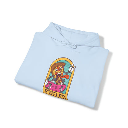 "DirkyThreadz Fueled By Pizza Hoodie - Playful Graphic Design for Pizza Lovers"
