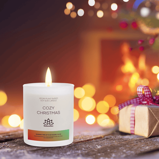 Soy Wax Candle in Glass Jar Cozy Christmas Clean Burn up to 80 Hours Handmade in USA Natural and Safe by Relaxcation 10 oz