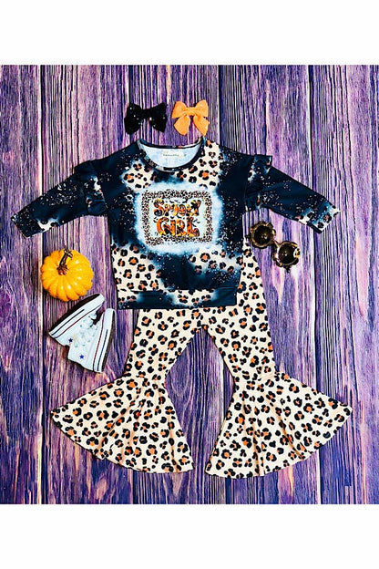 "SPOOKY GIRL" black & leopard 2pc sweatshirt set