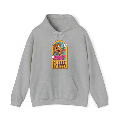 "DirkyThreadz Fueled By Pizza Hoodie - Playful Graphic Design for Pizza Lovers"