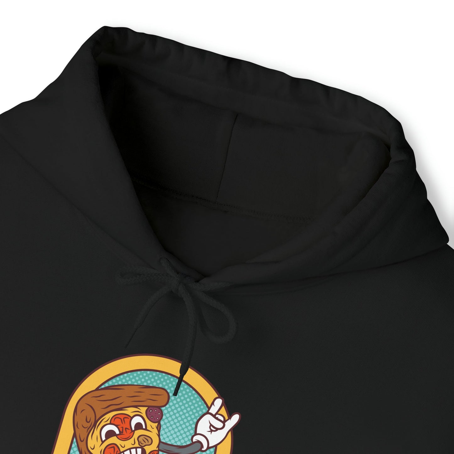 "DirkyThreadz Fueled By Pizza Hoodie - Playful Graphic Design for Pizza Lovers"