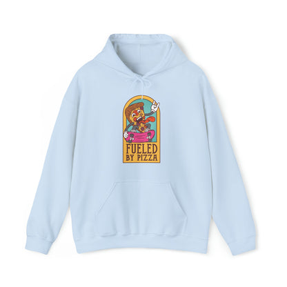 "DirkyThreadz Fueled By Pizza Hoodie - Playful Graphic Design for Pizza Lovers"