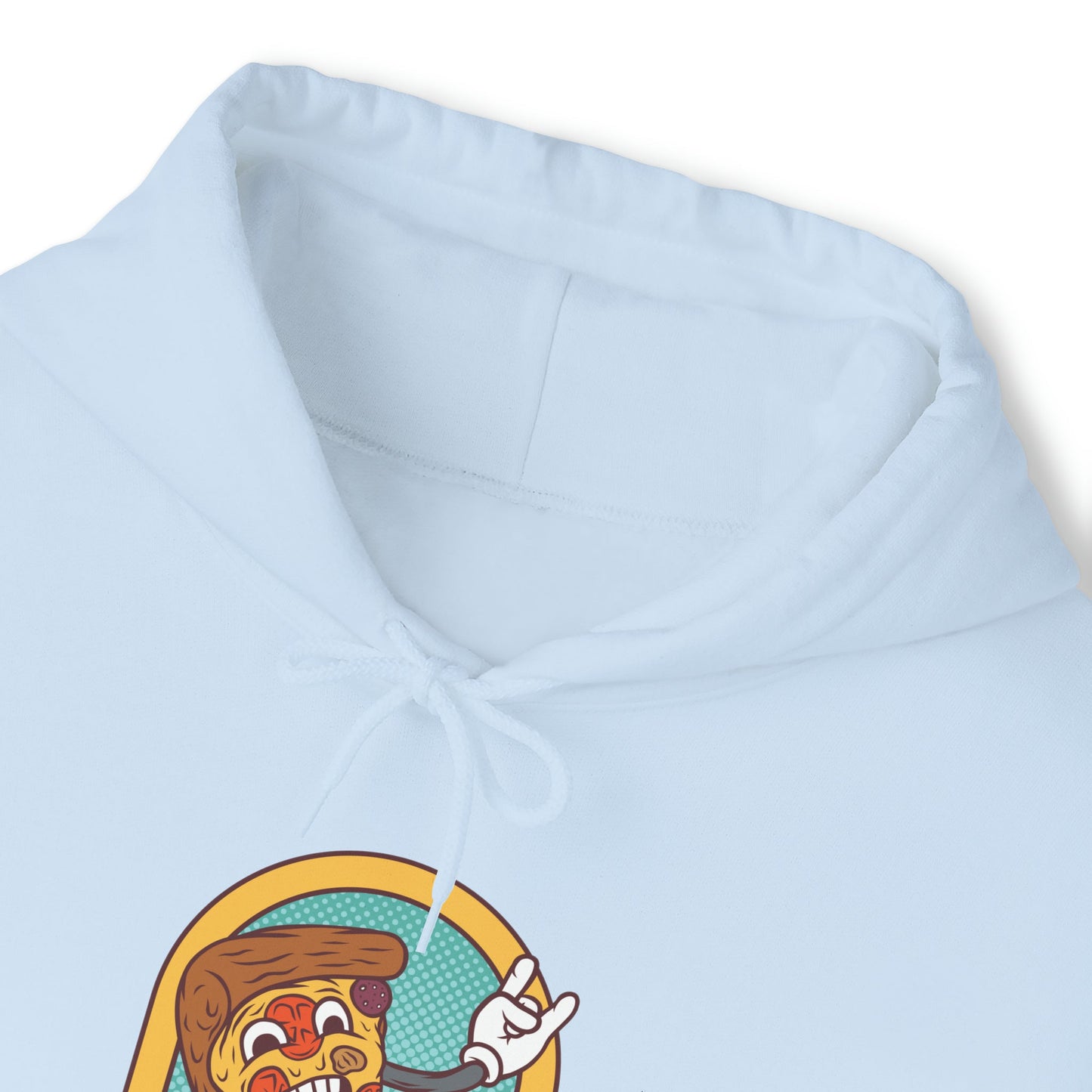 "DirkyThreadz Fueled By Pizza Hoodie - Playful Graphic Design for Pizza Lovers"