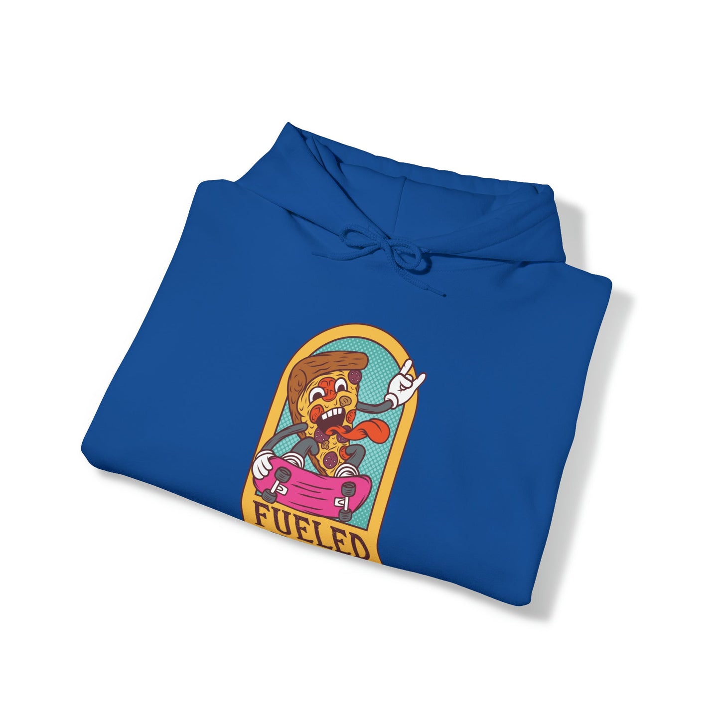 "DirkyThreadz Fueled By Pizza Hoodie - Playful Graphic Design for Pizza Lovers"