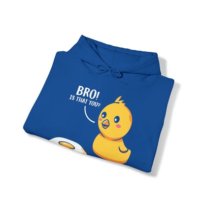 "DirkyThreadz 'Bro! Is That You?' Hoodie - Quirky Cartoon Chick and Egg Design"