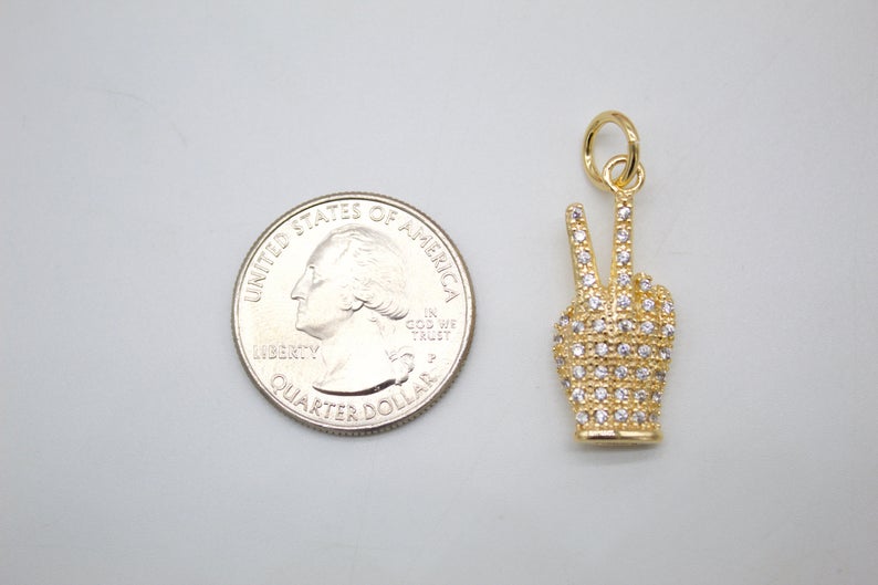 18k Gold Filled Peace Hand Sign With CZ Cubic Zirconia Stones-2