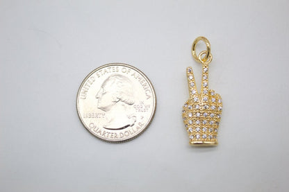 18k Gold Filled Peace Hand Sign With CZ Cubic Zirconia Stones-2