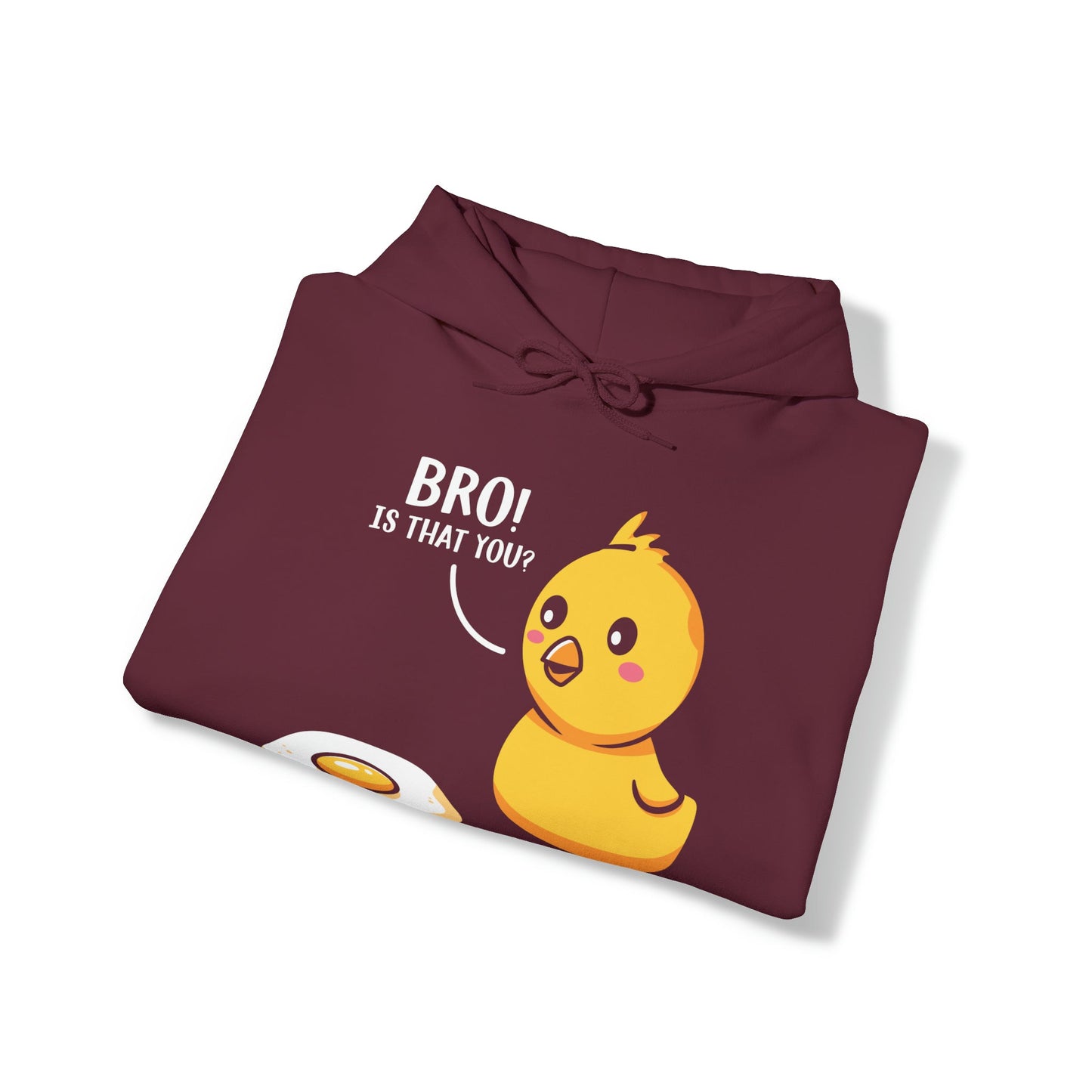 "DirkyThreadz 'Bro! Is That You?' Hoodie - Quirky Cartoon Chick and Egg Design"