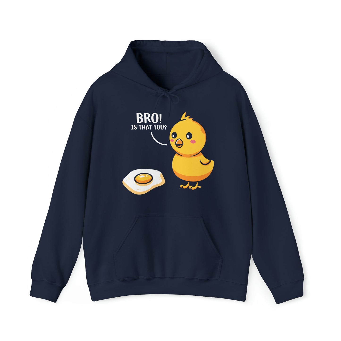 "DirkyThreadz 'Bro! Is That You?' Hoodie - Quirky Cartoon Chick and Egg Design"