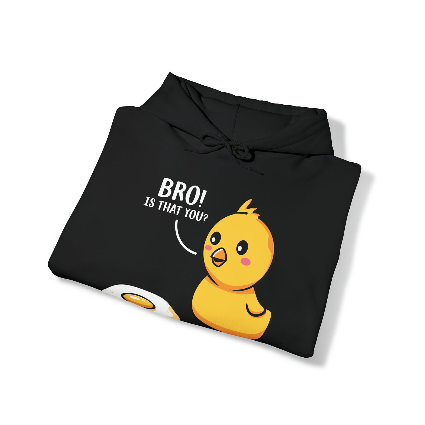 "DirkyThreadz 'Bro! Is That You?' Hoodie - Quirky Cartoon Chick and Egg Design"