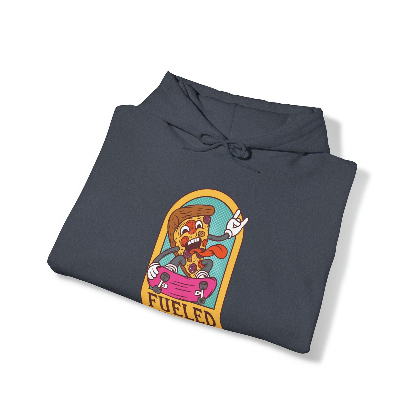 "DirkyThreadz Fueled By Pizza Hoodie - Playful Graphic Design for Pizza Lovers"