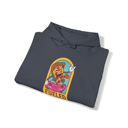 "DirkyThreadz Fueled By Pizza Hoodie - Playful Graphic Design for Pizza Lovers"