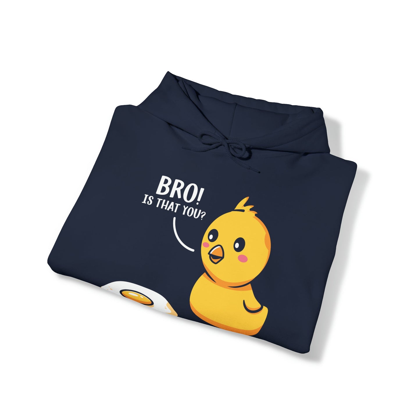 "DirkyThreadz 'Bro! Is That You?' Hoodie - Quirky Cartoon Chick and Egg Design"