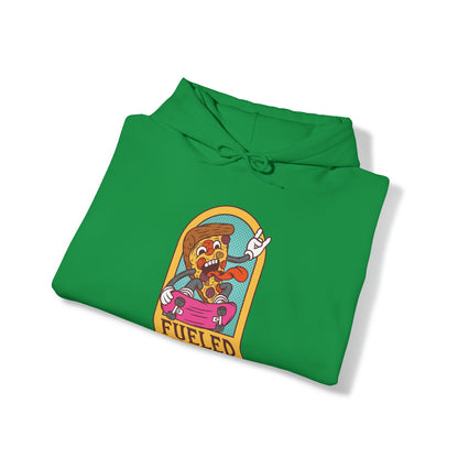 "DirkyThreadz Fueled By Pizza Hoodie - Playful Graphic Design for Pizza Lovers"