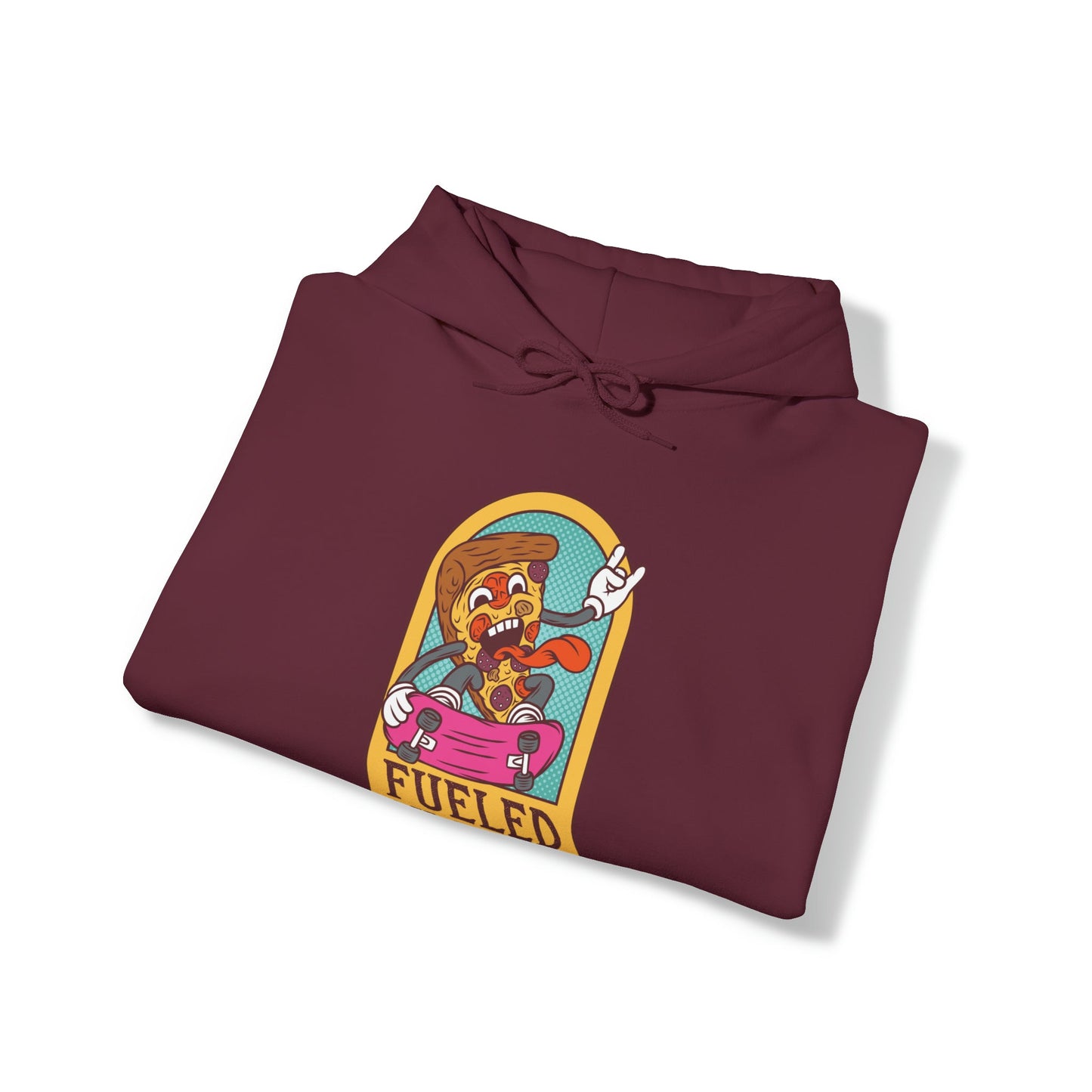 "DirkyThreadz Fueled By Pizza Hoodie - Playful Graphic Design for Pizza Lovers"