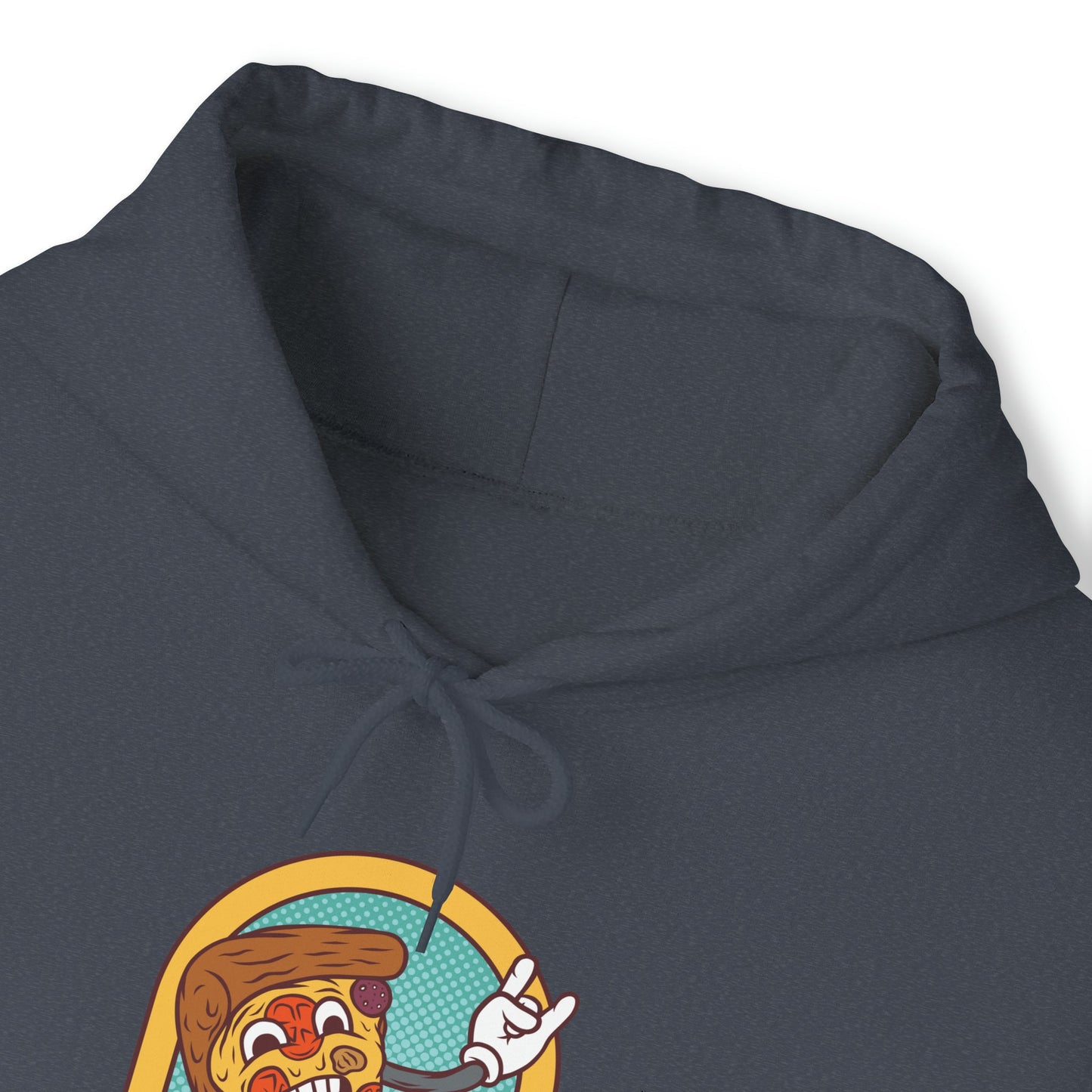 "DirkyThreadz Fueled By Pizza Hoodie - Playful Graphic Design for Pizza Lovers"