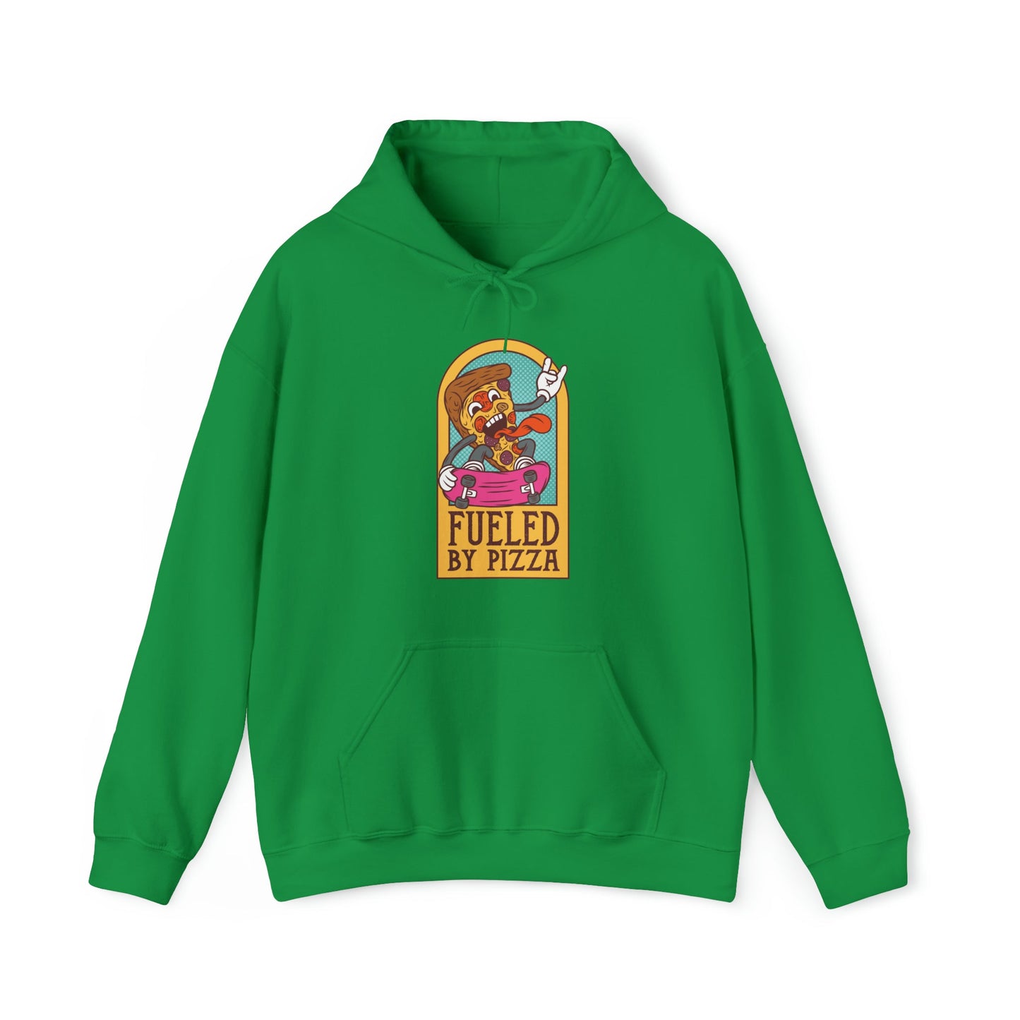 "DirkyThreadz Fueled By Pizza Hoodie - Playful Graphic Design for Pizza Lovers"