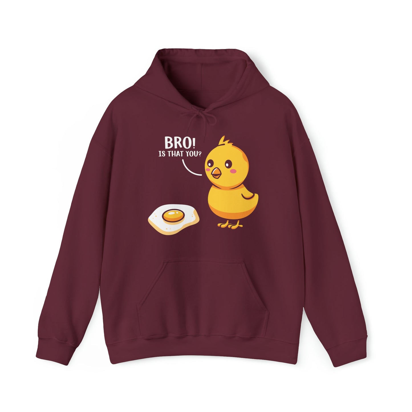 "DirkyThreadz 'Bro! Is That You?' Hoodie - Quirky Cartoon Chick and Egg Design"