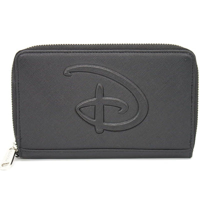 Buckle-Down Women's Disney Wallet, Rectangle Zip Around, Disney Signature D Logo Embossed, Black Vegan Leather