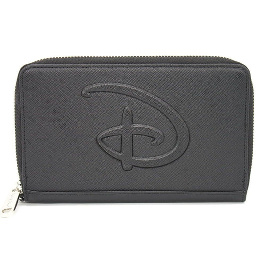 Buckle-Down Women's Disney Wallet, Rectangle Zip Around, Disney Signature D Logo Embossed, Black Vegan Leather