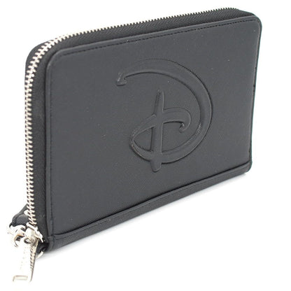 Buckle-Down Women's Disney Wallet, Rectangle Zip Around, Disney Signature D Logo Embossed, Black Vegan Leather