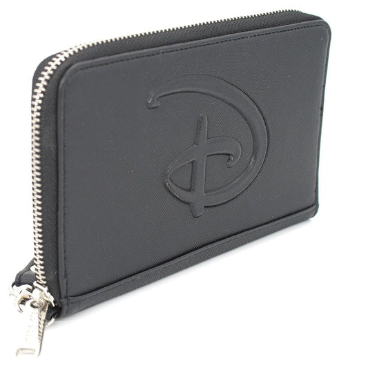 Buckle-Down Women's Disney Wallet, Rectangle Zip Around, Disney Signature D Logo Embossed, Black Vegan Leather