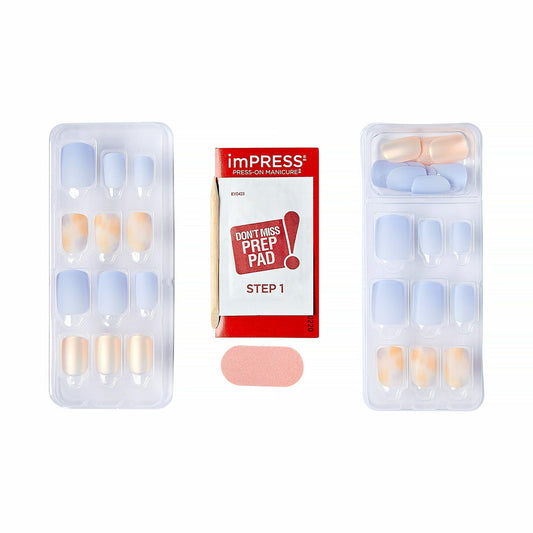 Square Gel Press-On Nails, Matte Medium Blue, 30 Pieces