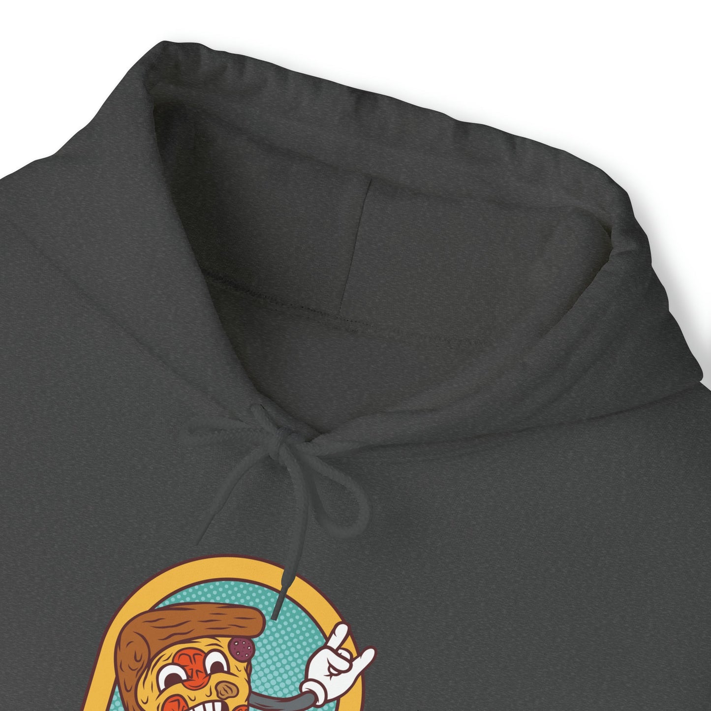 "DirkyThreadz Fueled By Pizza Hoodie - Playful Graphic Design for Pizza Lovers"