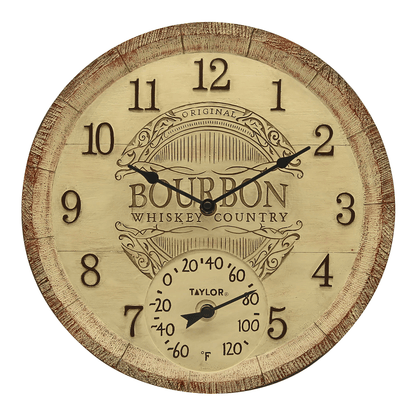 Taylor 14-inch Bourbon Barrel Clock with Thermometer