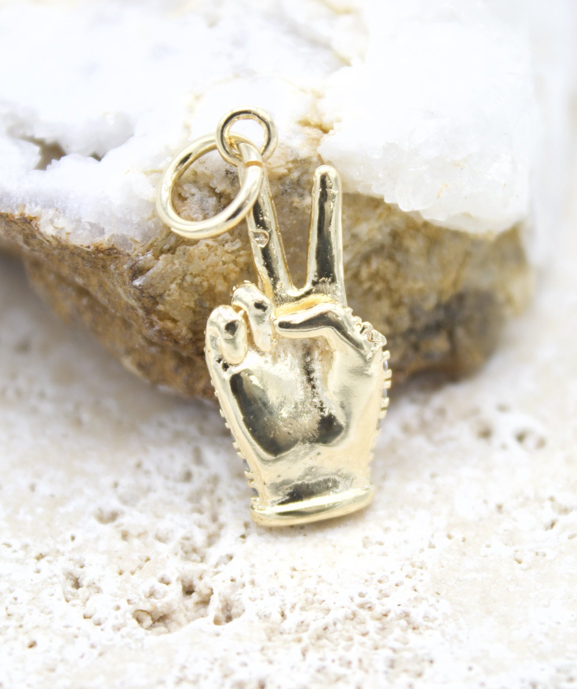 18k Gold Filled Peace Hand Sign With CZ Cubic Zirconia Stones-1
