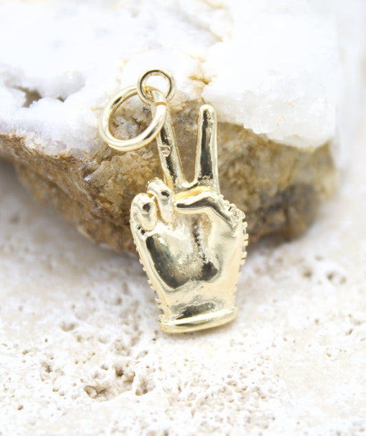 18k Gold Filled Peace Hand Sign With CZ Cubic Zirconia Stones-1