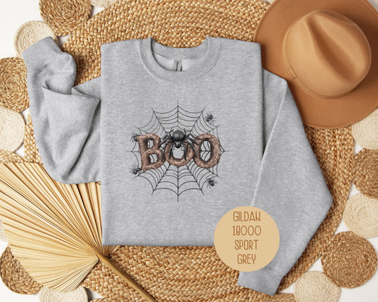 Boo Spider Spooky Halloween Groovy Sweatshirt-1