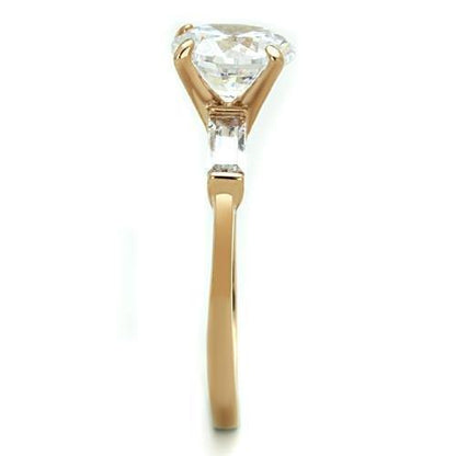 TK1595 - IP Rose Gold(Ion Plating) Stainless Steel Ring with AAA Grade CZ  in Clear-3