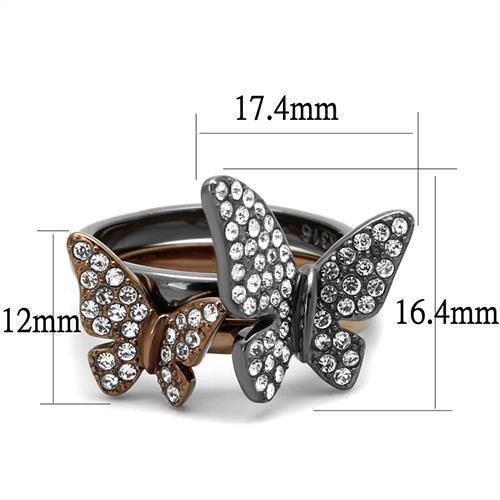 TK2806 - IP Light Black & IP Light coffee Stainless Steel Ring with Top Grade Crystal  in Clear-1